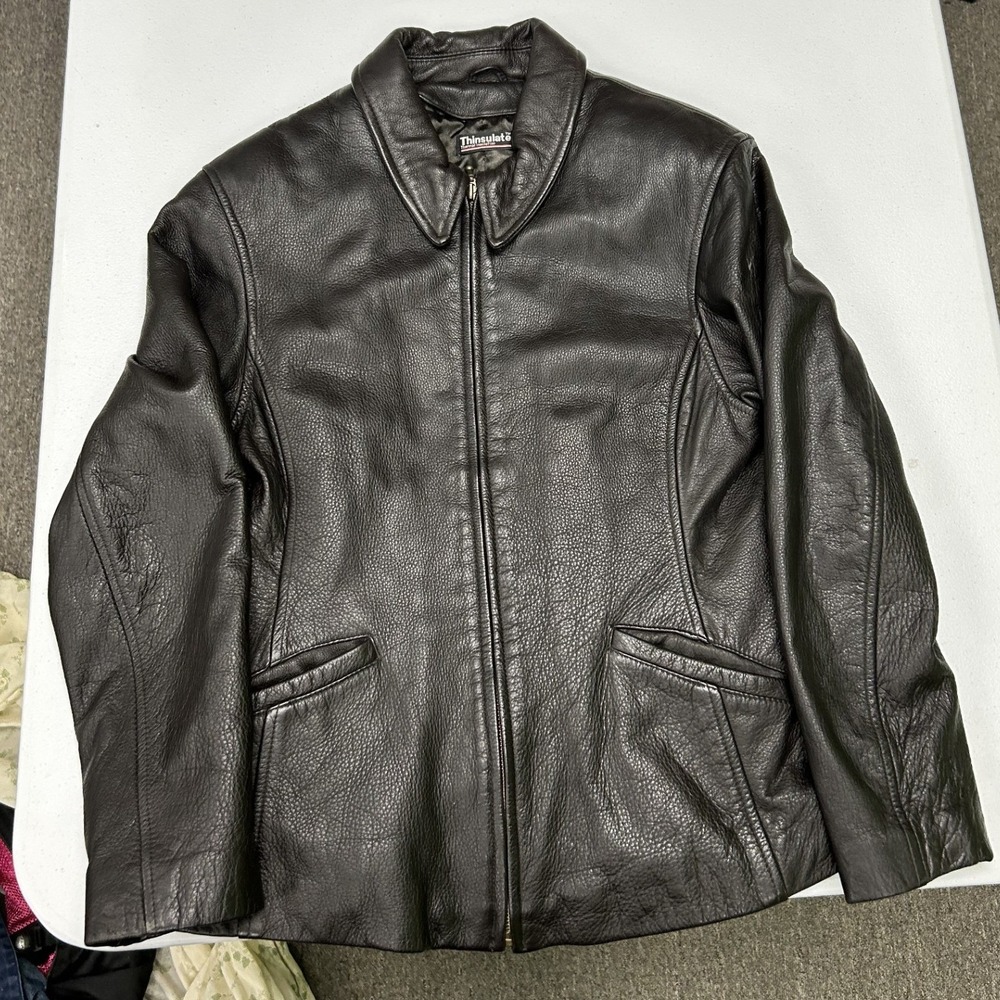 Wilsons Leather Jacket Womens M Black Thinsulate Insulated Zip Up Pebbled A5